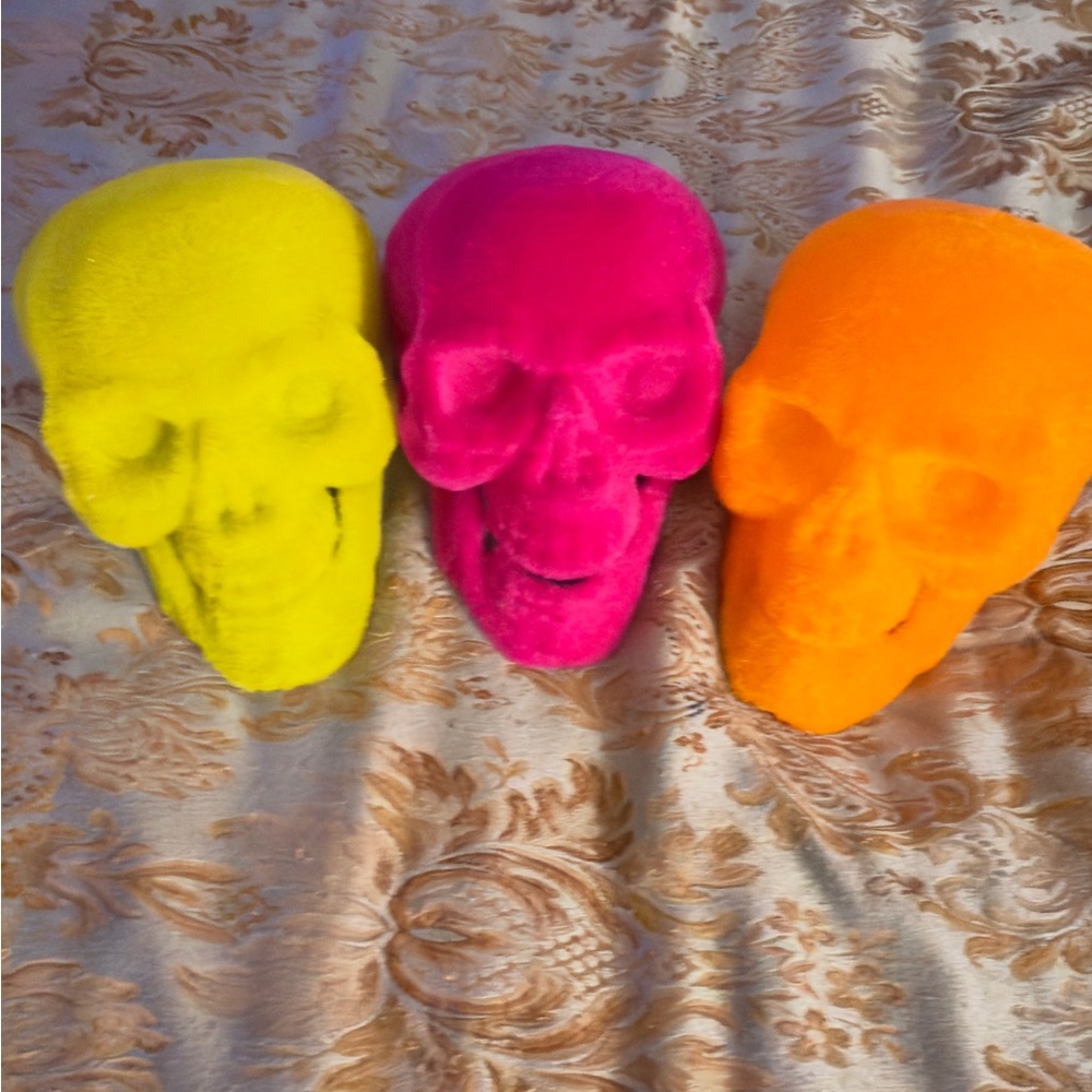 Glitterville Halloween Vibrant Skull Decor Set - Yellow, Pink, Orange